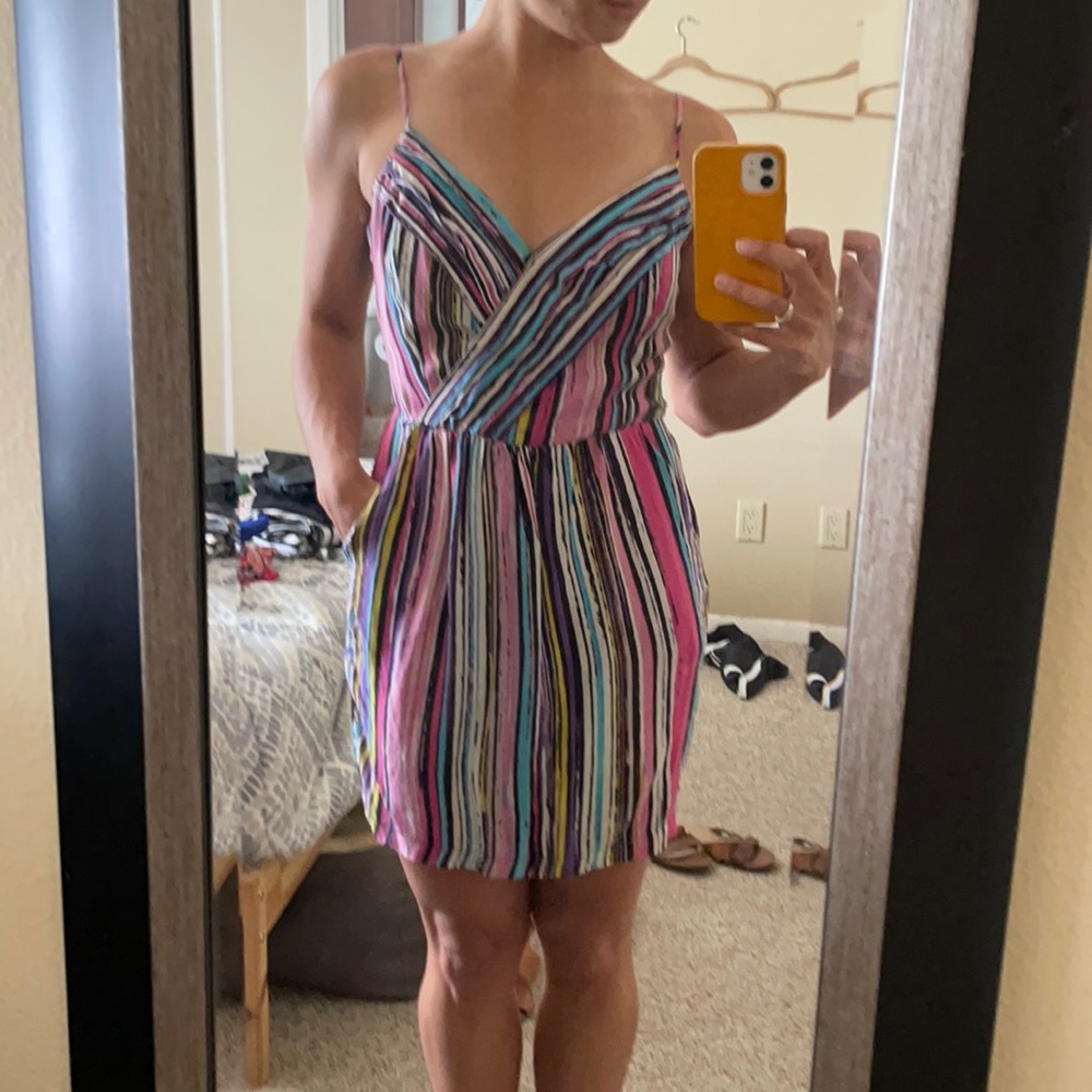Multicolor cocktail dress w/ pockets&back cutouts